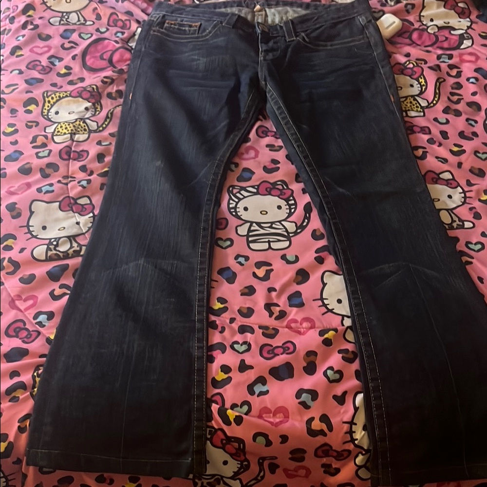 bebe Blue Flare Wide Leg Jeans